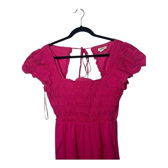 Jason Wu Magenta Smocked Cut Out Eyelet Lace MIDI Dress Size S Pink Tiered - Picture 5 of 12